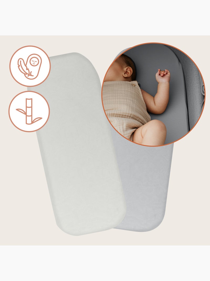 2 x Drap housse bambou pour nacelle - LIONELO - Universelle - 70 x 30 cm Gris Blanc - Kiabi