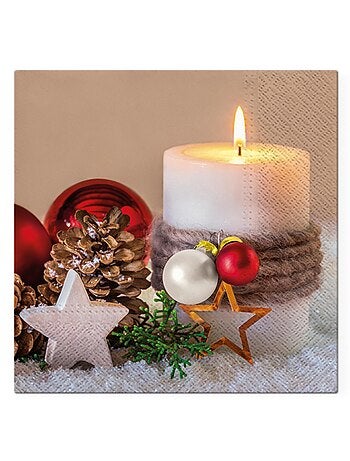 20 serviettes en papier 33 x 33 cm Bougie de Noel