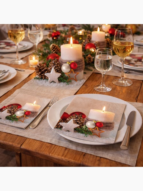 20 serviettes en papier 33 x 33 cm Bougie de Noel - Kiabi