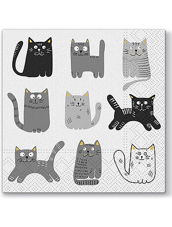 20 serviettes en papier 33 x 33 cm chats gris
