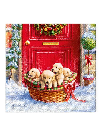 20 serviettes en papier 33 x 33 cm Chiots de Noel