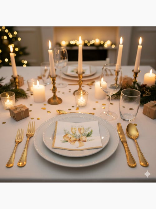 20 serviettes en papier 33 x 33 cm Coupe de champagne noel fete - Kiabi