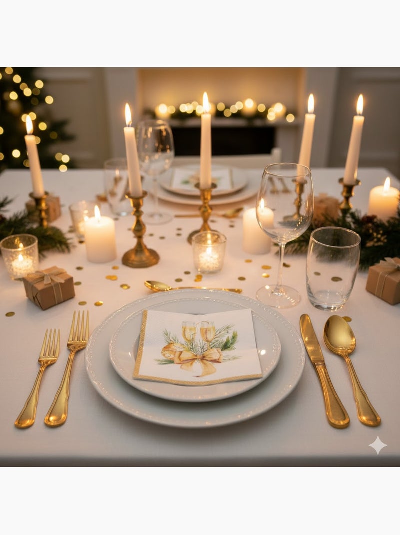 20 serviettes en papier 33 x 33 cm Coupe de champagne noel fete Blanc - Kiabi