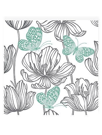 20 serviettes en papier 33 x 33 cm Fleurs et papillons