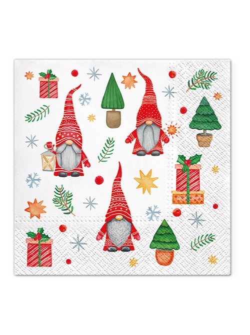 20 serviettes en papier 33 x 33 cm Gnomes Noel - Kiabi