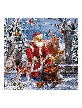 20 serviettes en papier 33 x 33 cm Pere Noel et ses animaux