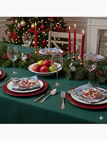 20 serviettes en papier 33 x 33 cm Pere Noel et ses animaux