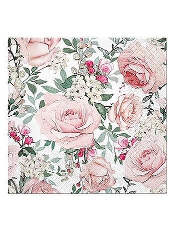 20 serviettes en papier 33 x 33 cm Roses ecloses