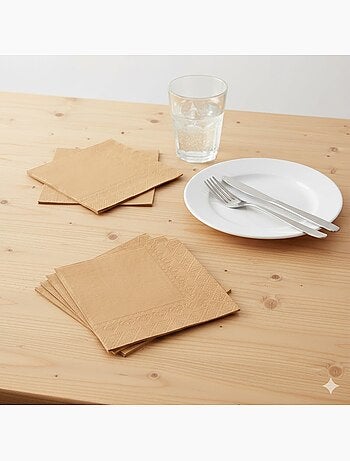 20 serviettes en papier 33 x 33 cm Tendance Uni marron
