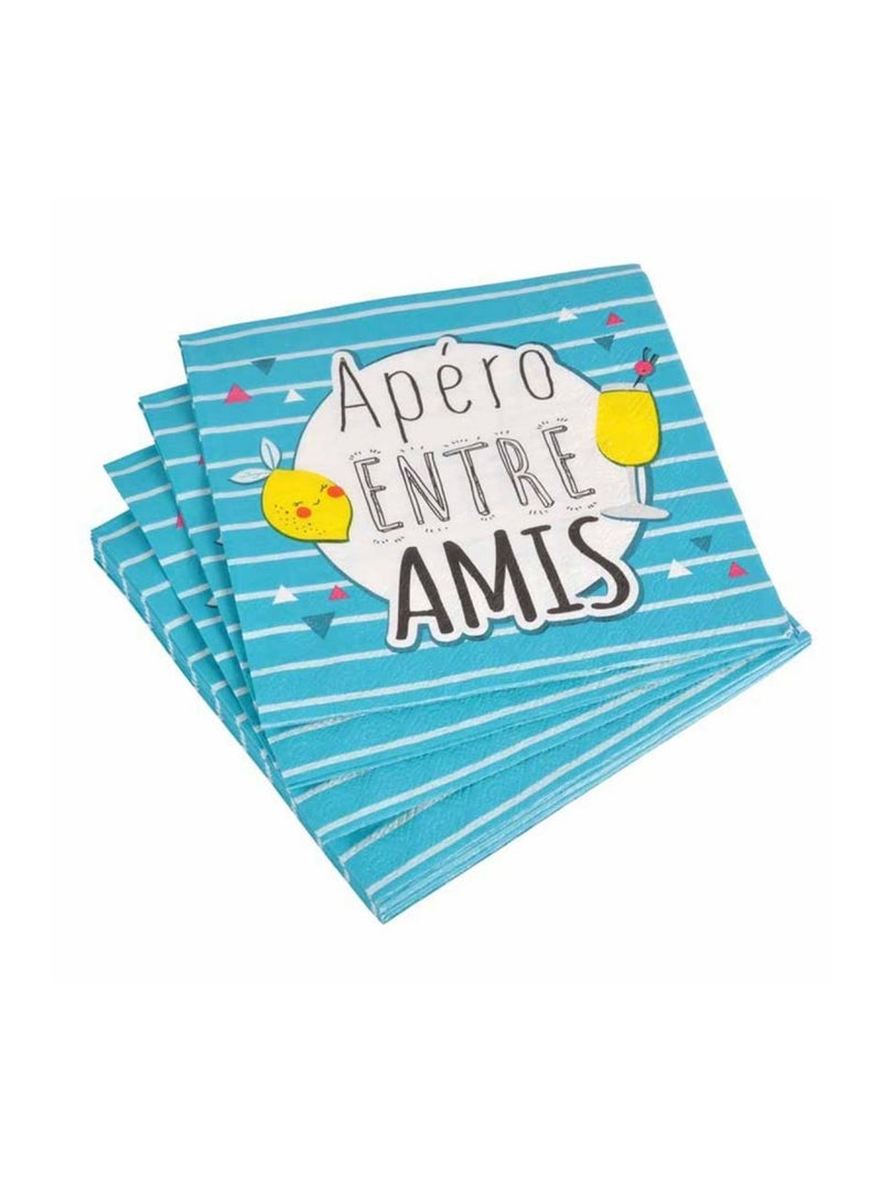 20 serviettes en papier apero entre amis Bleu - Kiabi