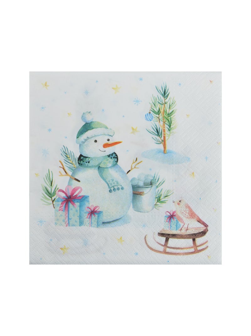 20 serviettes en papier Bonhomme de neige et oiseau Blanc - Kiabi