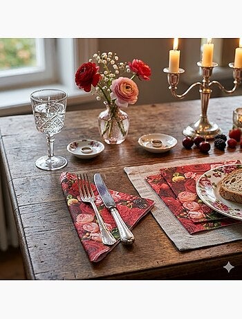 20 serviettes en papier renoncules et roses 33 cm