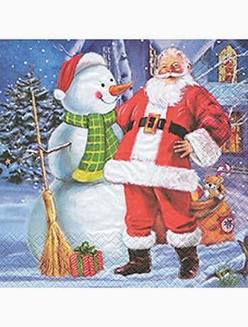 20 serviettes papier bonhomme de neige et Père Noel