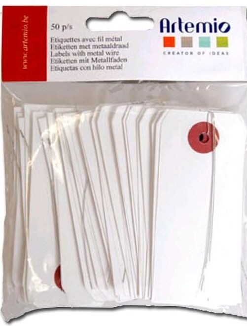 200 étiquettes blanches 9 x 4 cm avec fil métal - Kiabi