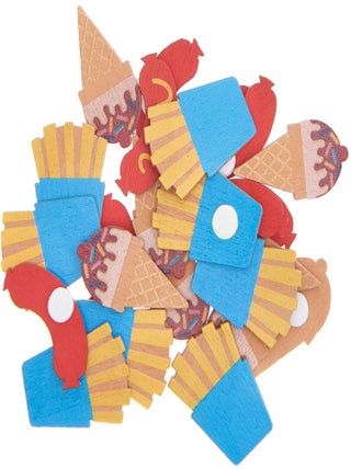 24 Autocollants en bois - hot-dog, frites, glace - - Rico Design