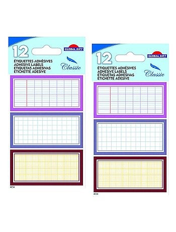 24 étiquettes adhésives scolaires - Quadrillé - Global Gift