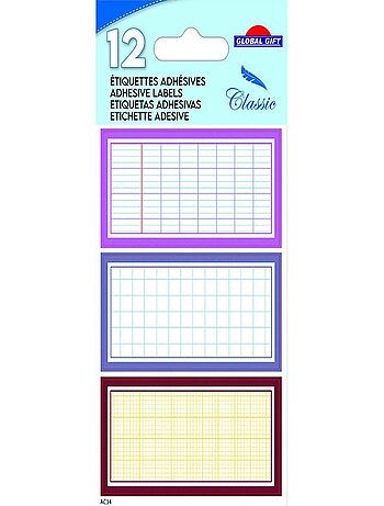 24 étiquettes adhésives scolaires - Quadrillé - Global Gift