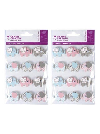 24 stickers 3D élephants 4,3 cm - Graine Créative