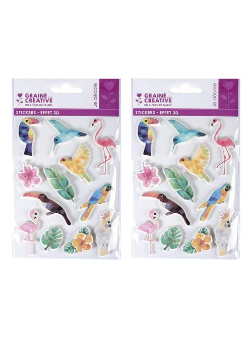 24 stickers 3D oiseaux tropicaux 6 cm - Graine Créative - Kiabi