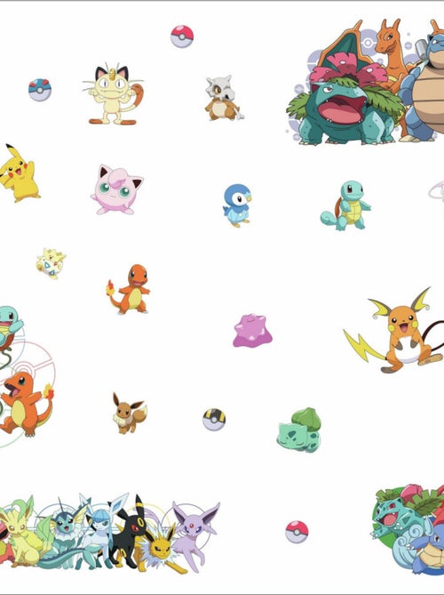 25 Stickers repositionnables Pokemon  personnages - Kiabi