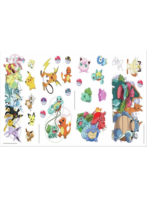 25 Stickers repositionnables Pokemon  personnages - Kiabi