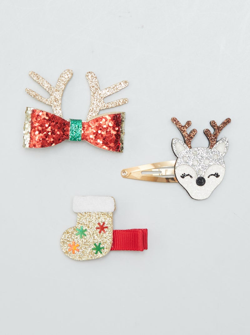 3 barrettes à cheveux Rouge/vert - Kiabi