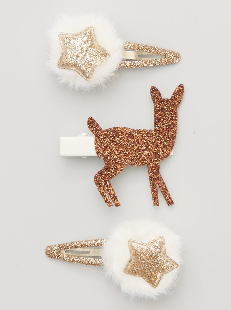 3 Barrettes pailletées 'Noël' doré - Kiabi
