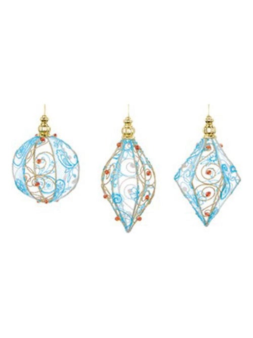 3 boules en metal et velours bleu et rouge - Kiabi