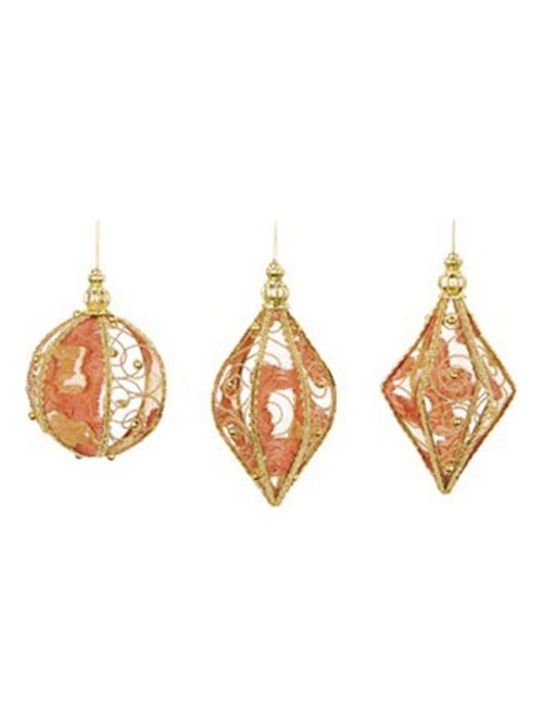 3 boules en metal et velours rouge - Kiabi