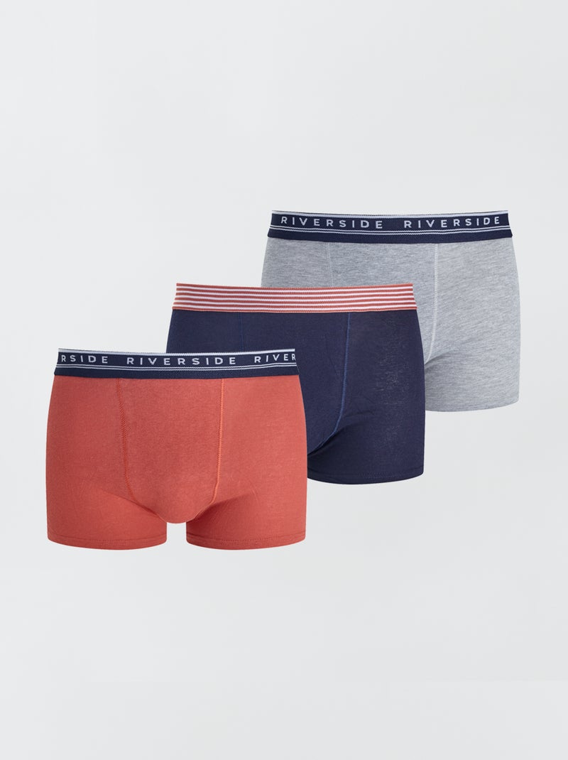 3 boxers basiques en coton Orange/marine/gris - Kiabi