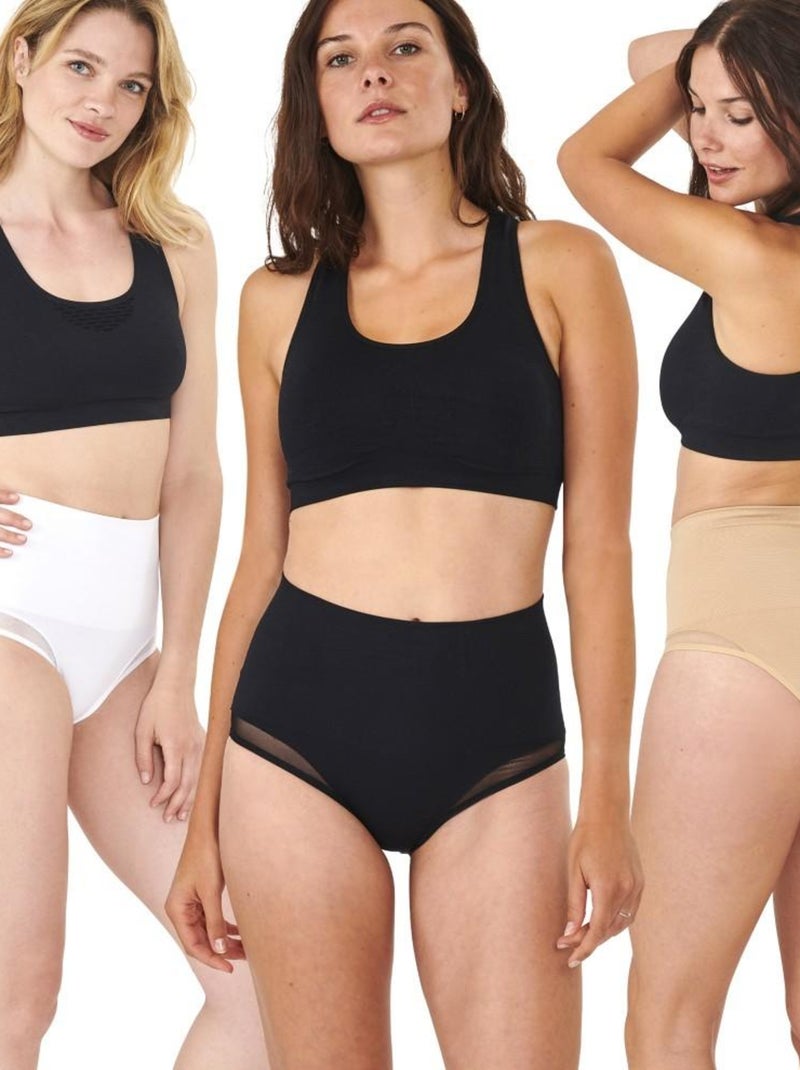 3 culottes ceinture minceur en résille So'Slim pour femme Noir Beige Blanc - Kiabi