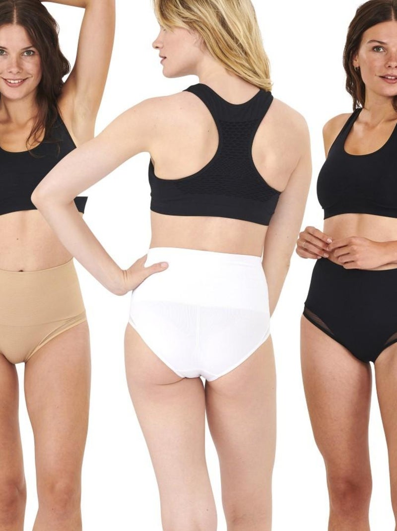 3 culottes ceinture minceur en résille So'Slim pour femme Noir Beige Blanc - Kiabi