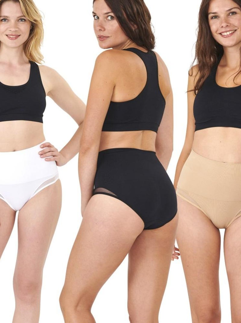 3 culottes ceinture minceur en résille So'Slim pour femme Noir Beige Blanc - Kiabi