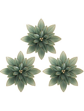 Lot de 3 décorations murales fleurs en acier doré ALYA