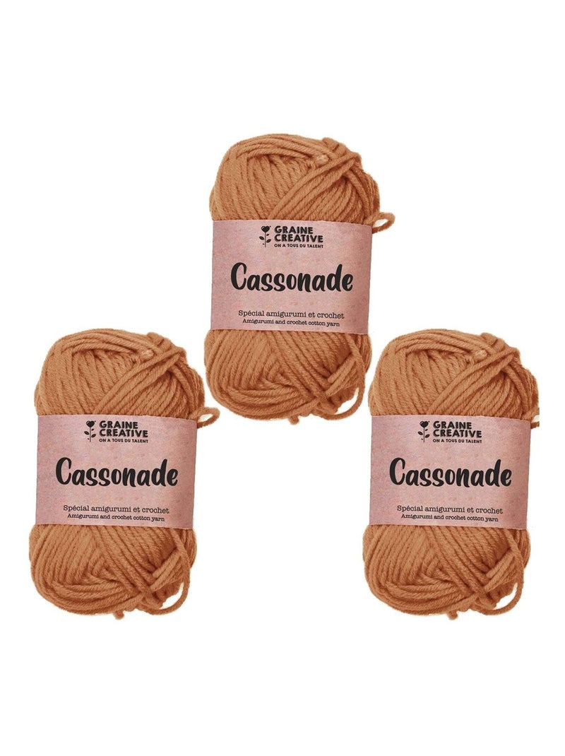 3 fils de coton pour crochet 55 m - caramel - Graine Créative Marron - Kiabi