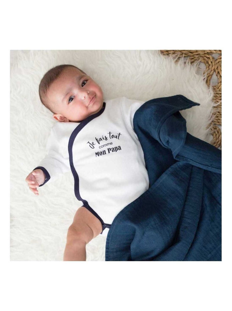 3 Langes bébé en mousseline de coton gaufrée Bleu - Kiabi