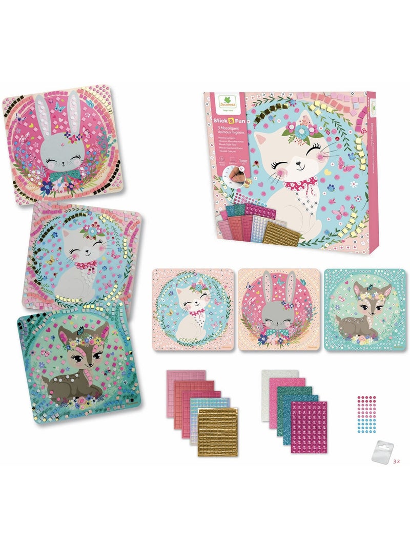 3 Mosaïques Animaux mignons Rose - Kiabi