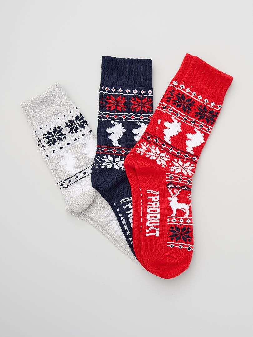 3 paires de chaussettes de Noël 'Produkt' gris/rouge/marine - Kiabi