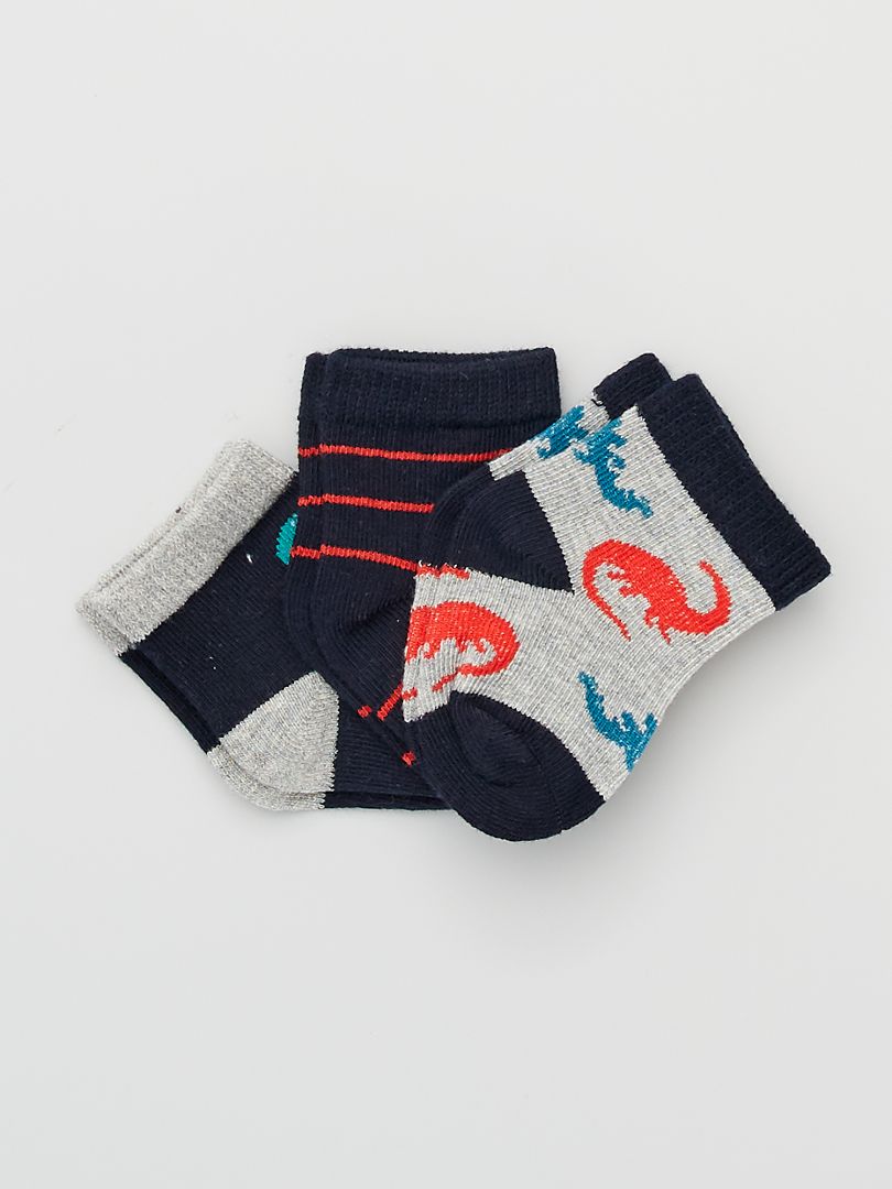 3 paires de chaussettes 'dinosaures' bleu - Kiabi