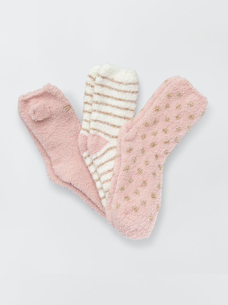 3 paires de chaussettes en maille doudou rose - Kiabi