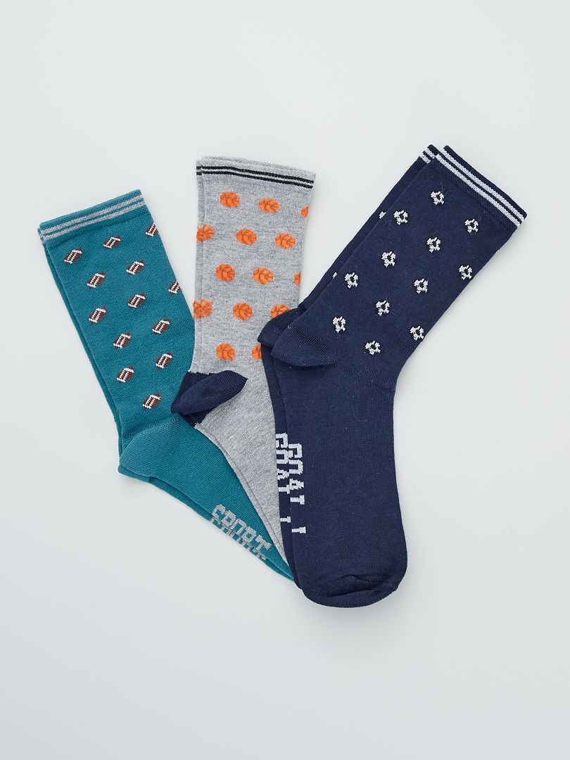 3 paires de chaussettes fantaisies Bleu/gris/vert - Kiabi
