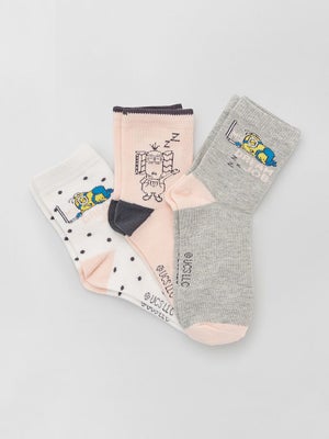 Pack De 3 Chaussettes Minions Pour Fille - Taille 31-36 Cm, Motifs Gris, Blanc, Rose