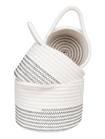 3 paniers ronds en cotton blanc et gris - House Nordic