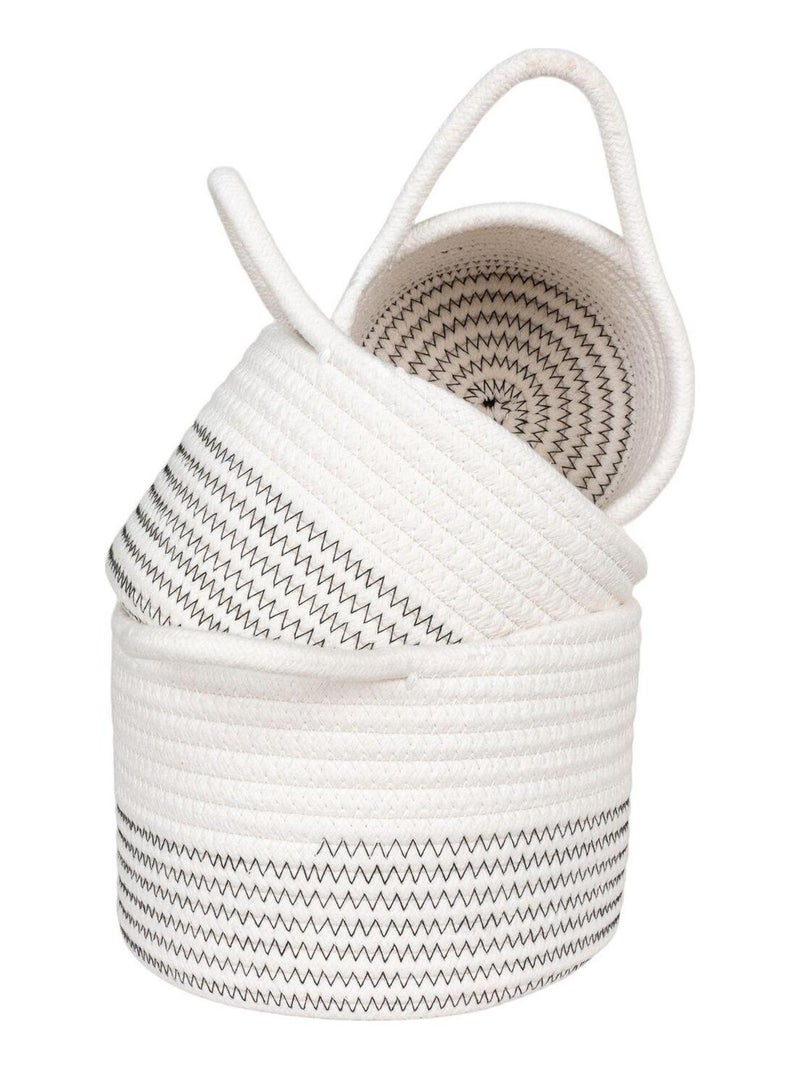 3 paniers ronds en cotton blanc et gris - House Nordic Blanc - Kiabi