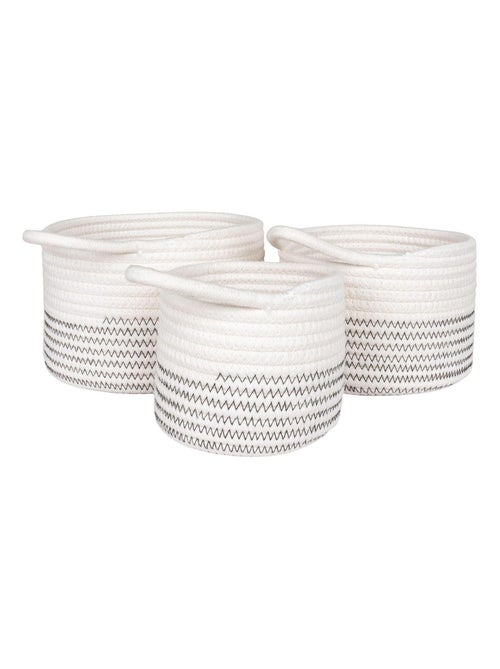 3 paniers ronds en cotton blanc et gris - House Nordic - Kiabi