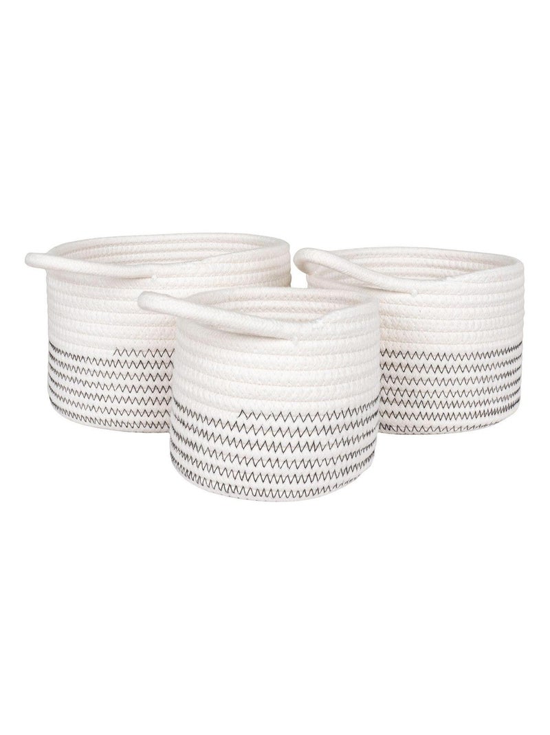 3 paniers ronds en cotton blanc et gris - House Nordic Blanc - Kiabi