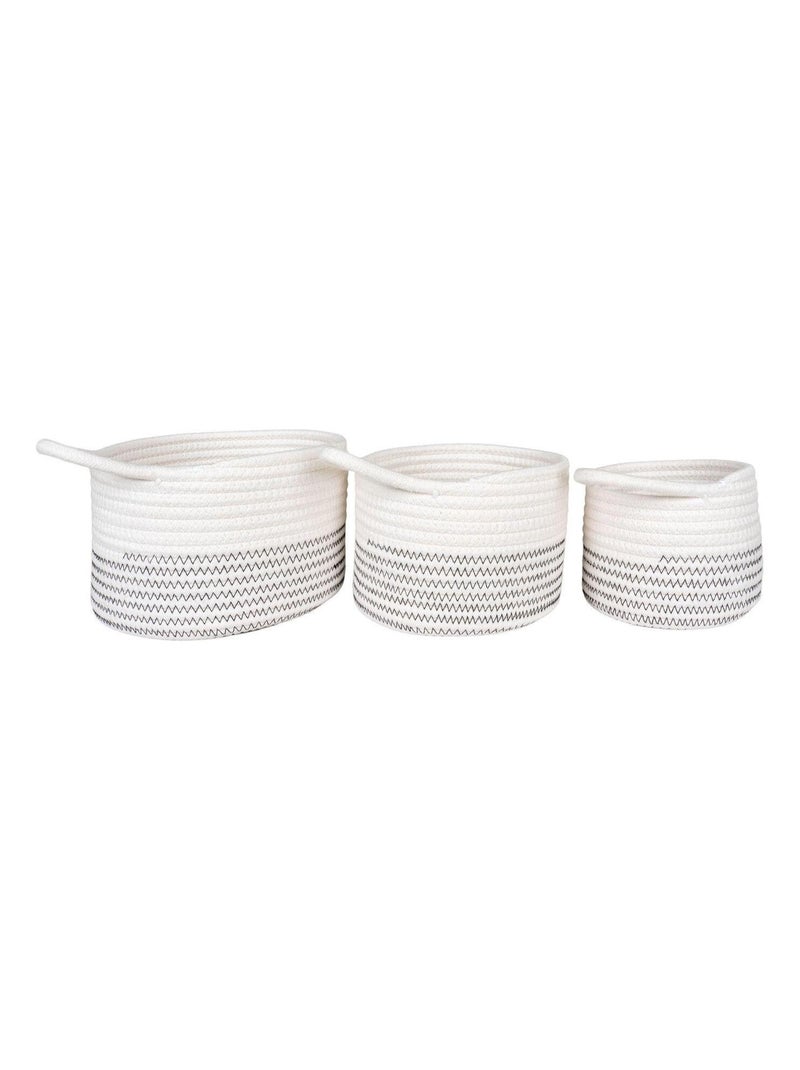 3 paniers ronds en cotton blanc et gris - House Nordic Blanc - Kiabi