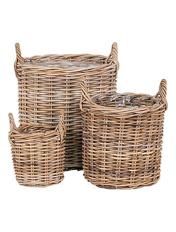 3 paniers ronds en rotin avec poignées et - House Nordic
