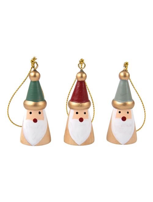 3 Pères Noël en bois à suspendre rouge, gris, vert - 2 x 3,5 cm - Kiabi