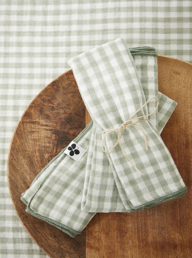 3 Serviettes de table en gaze de coton Vickie vichy Beige - Kiabi